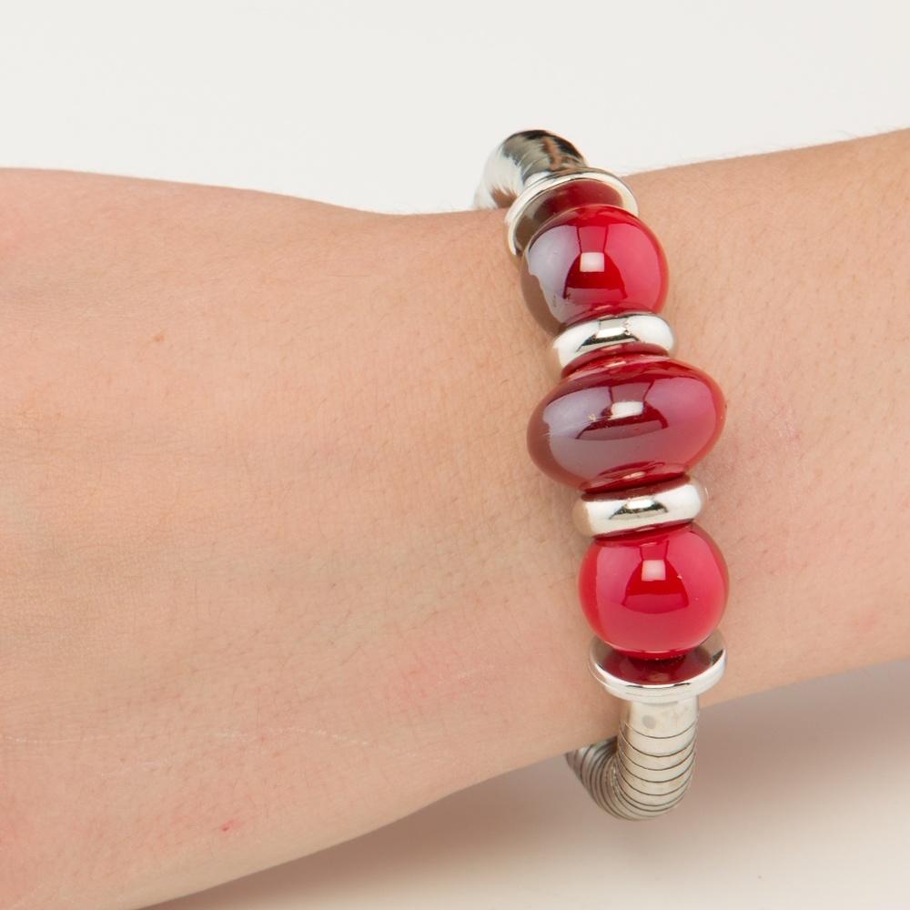 Red & Silver Wrapped Cuff Bracelet